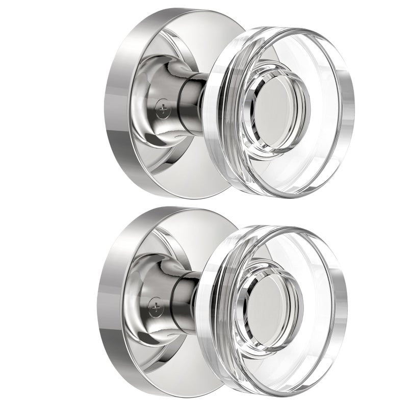 naubea 2 Pack Brushed Nickel Door Knobs Glass Door Knob Dummy Door Knobs Interior Crystal Dummy Door Handle for Hall and Closet - Image 1